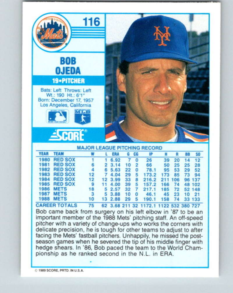 1989 Score #116 Bob Ojeda Mint New York Mets