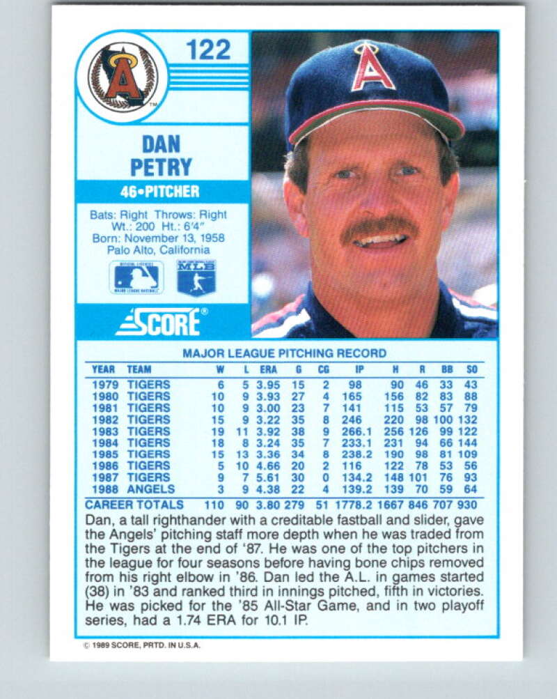 1989 Score #122 Dan Petry Mint California Angels