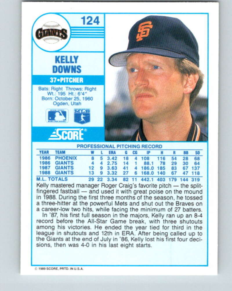 1989 Score #124 Kelly Downs Mint San Francisco Giants