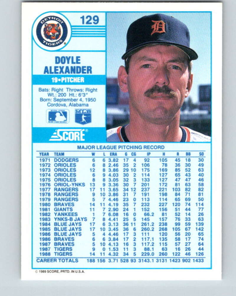 1989 Score #129 Doyle Alexander Mint Detroit Tigers