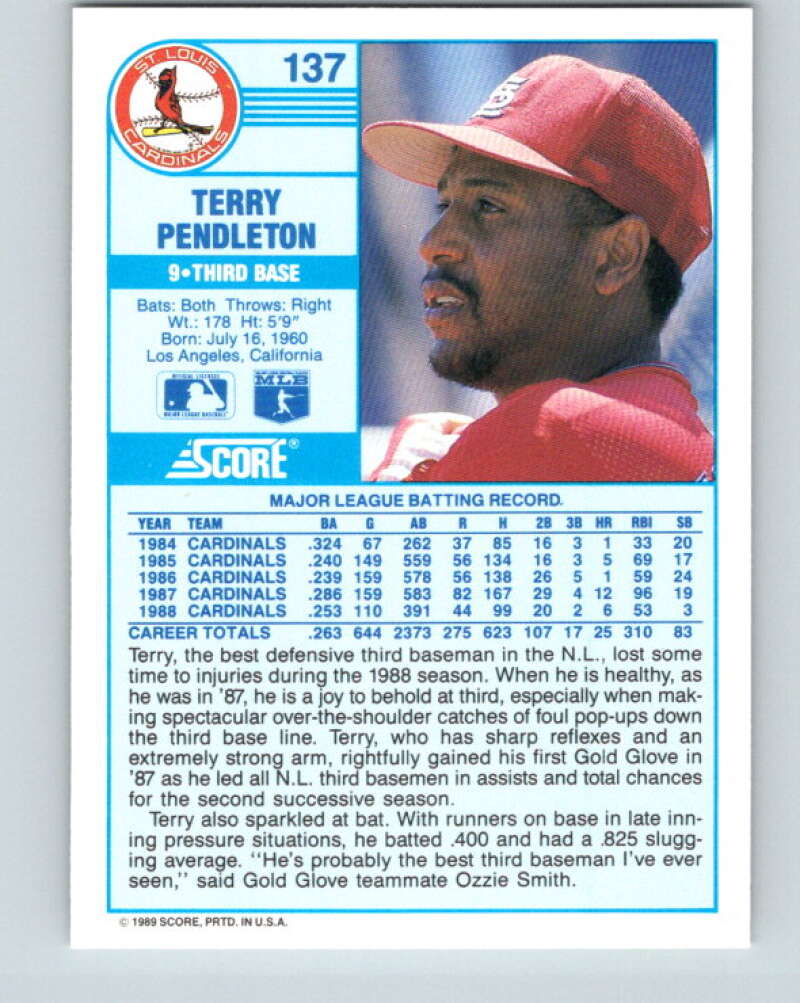 1989 Score #137 Terry Pendleton Mint St. Louis Cardinals