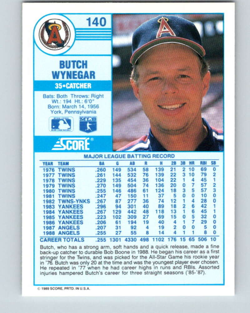 1989 Score #140 Butch Wynegar Mint California Angels
