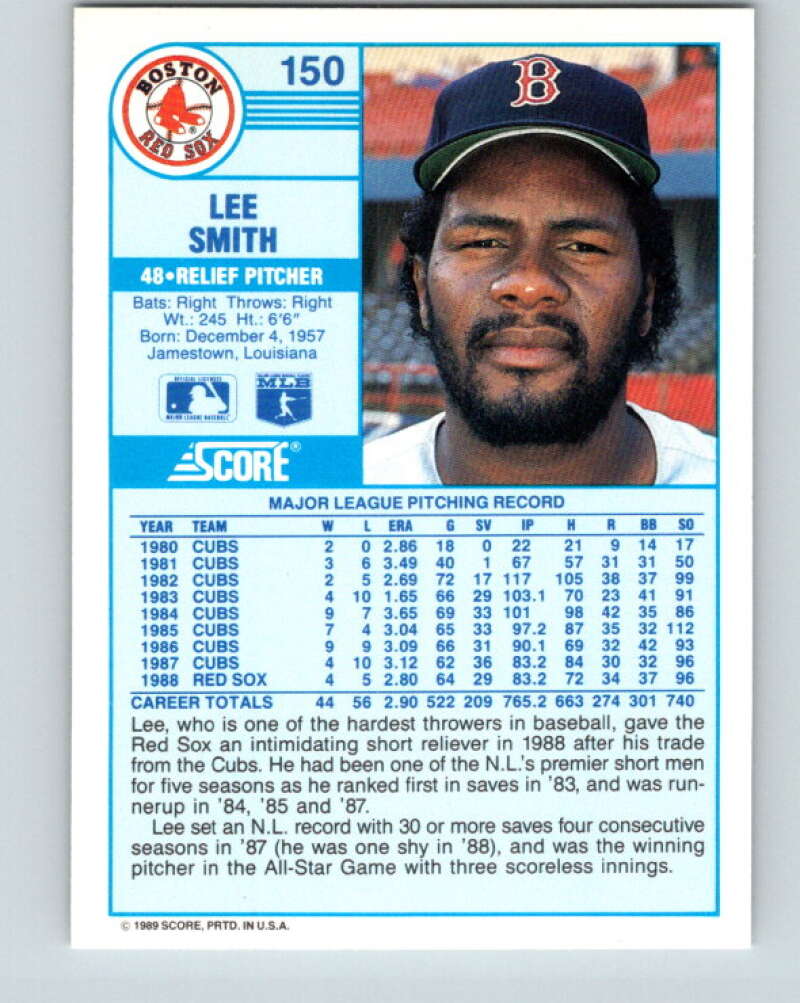 1989 Score #150 Lee Smith Mint Boston Red Sox