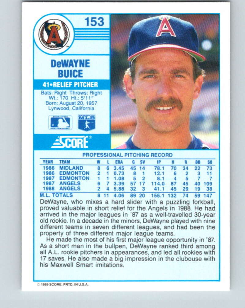 1989 Score #153 De Wayne Buice Mint California Angels