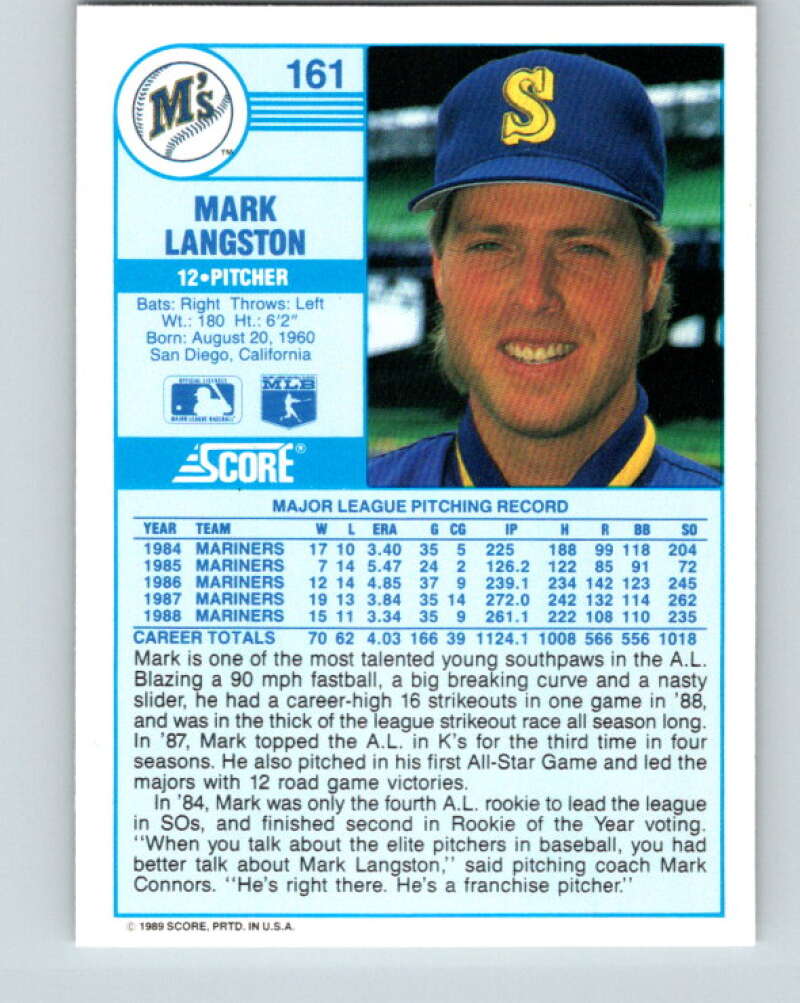 1989 Score #161 Mark Langston Mint Seattle Mariners