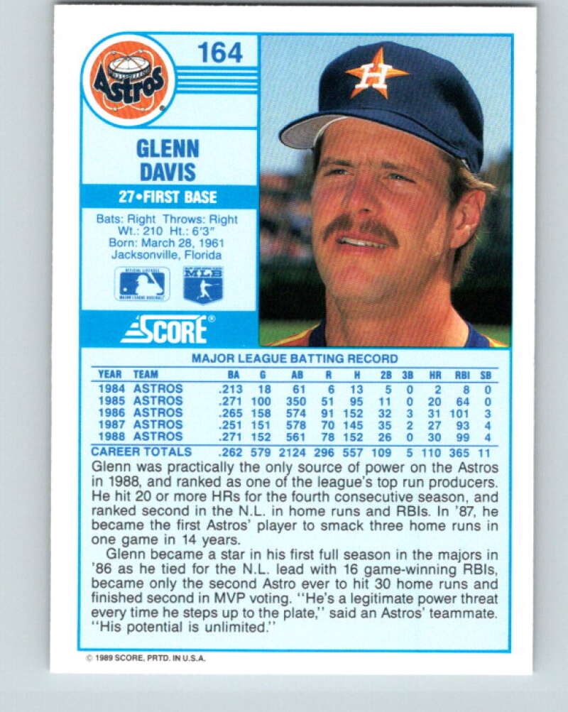 1989 Score #164 Glenn Davis Mint Houston Astros