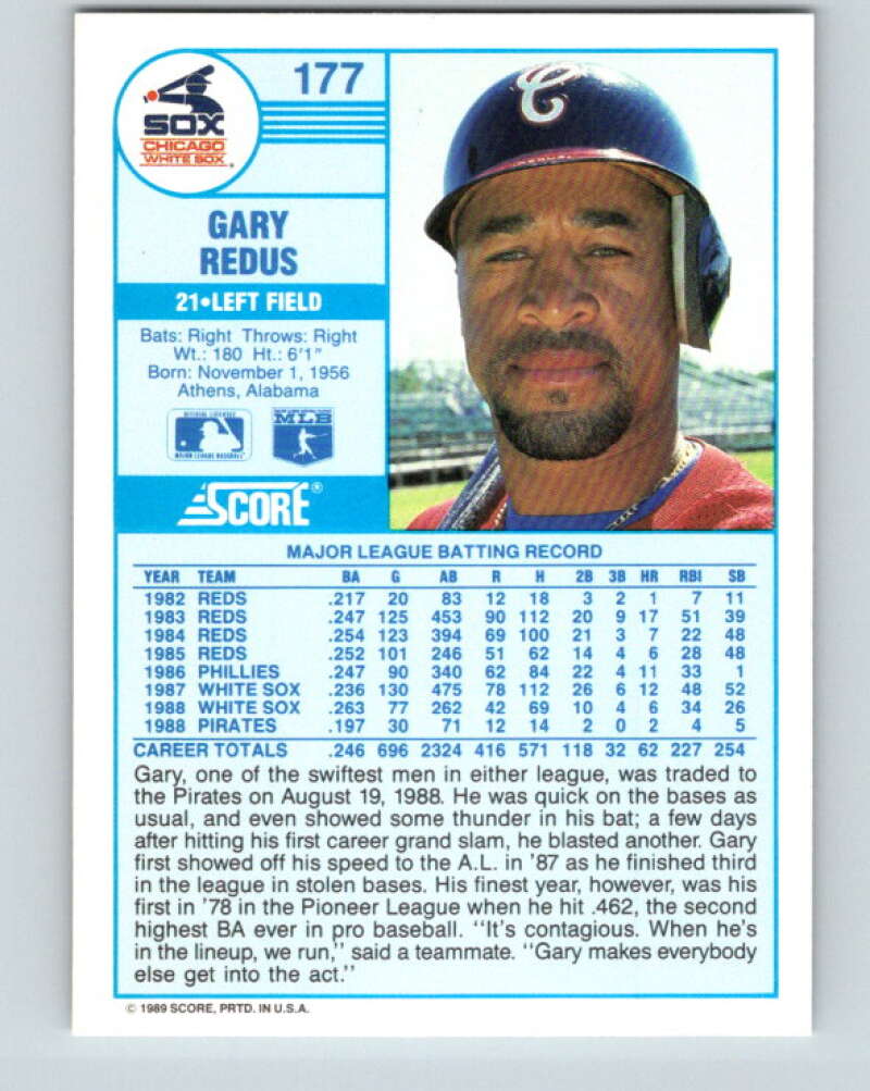 1989 Score #177 Gary Redus Mint Chicago White Sox