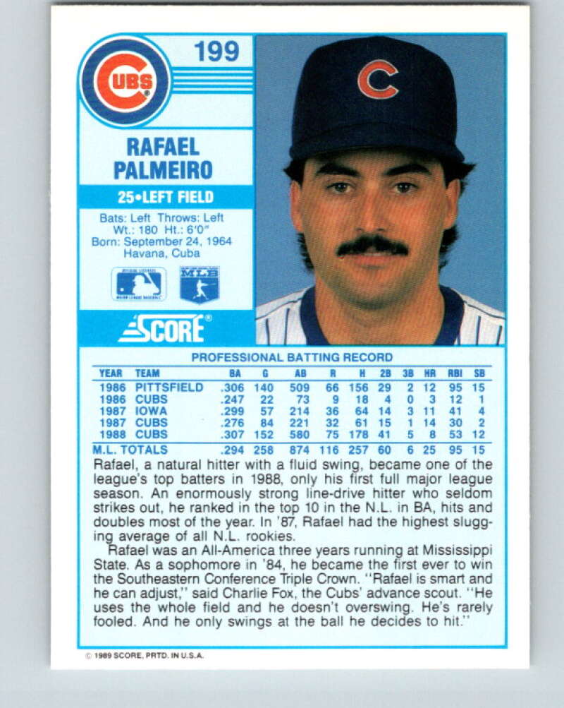 1989 Score #199 Rafael Palmeiro Mint Chicago Cubs
