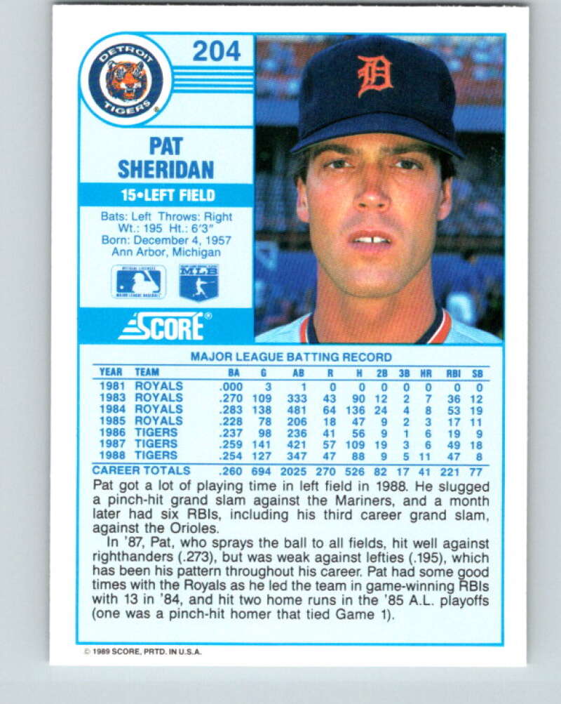 1989 Score #204 Pat Sheridan Mint Detroit Tigers