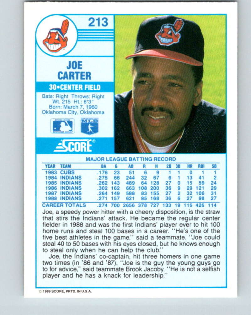 1989 Score #213 Joe Carter Mint Cleveland Indians