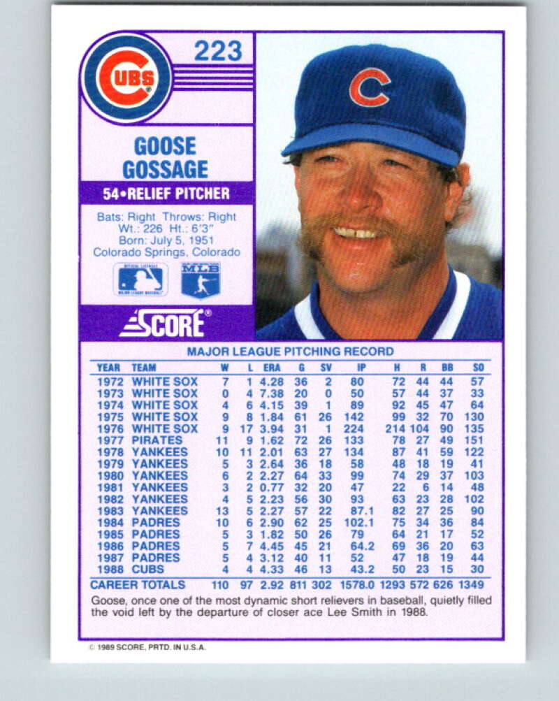 1989 Score #223 Rich Gossage Mint Chicago Cubs
