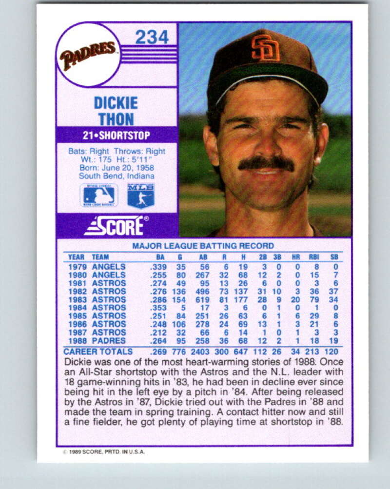 1989 Score #234 Dickie Thon Mint San Diego Padres