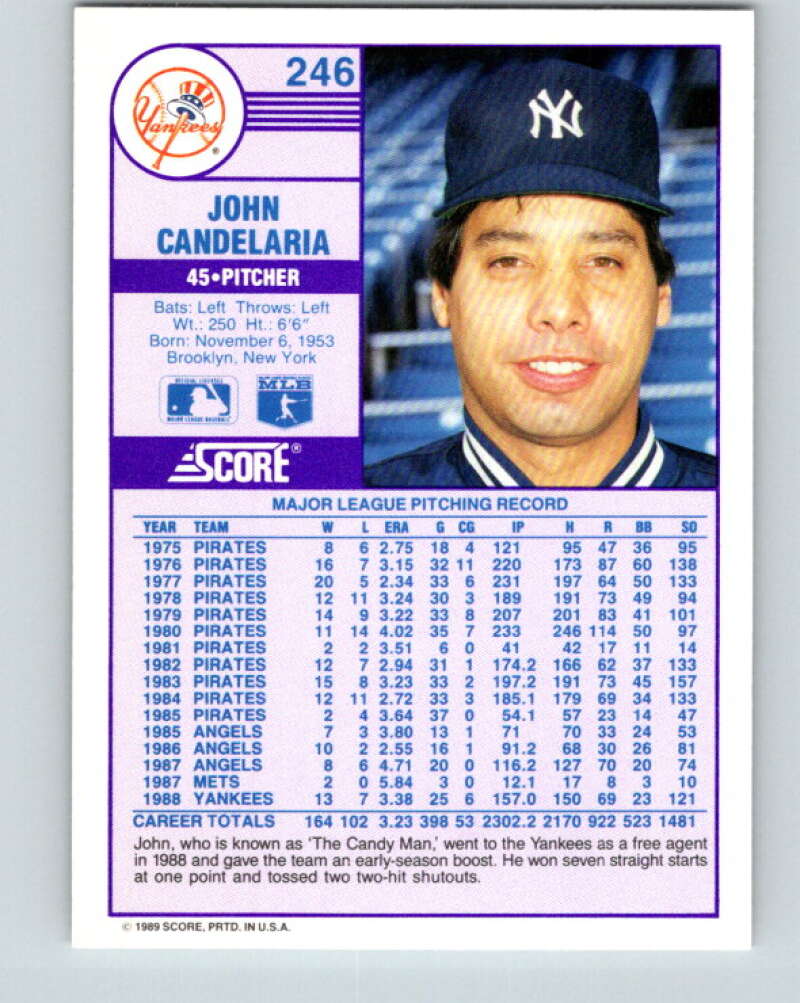1989 Score #246 John Candelaria Mint New York Yankees