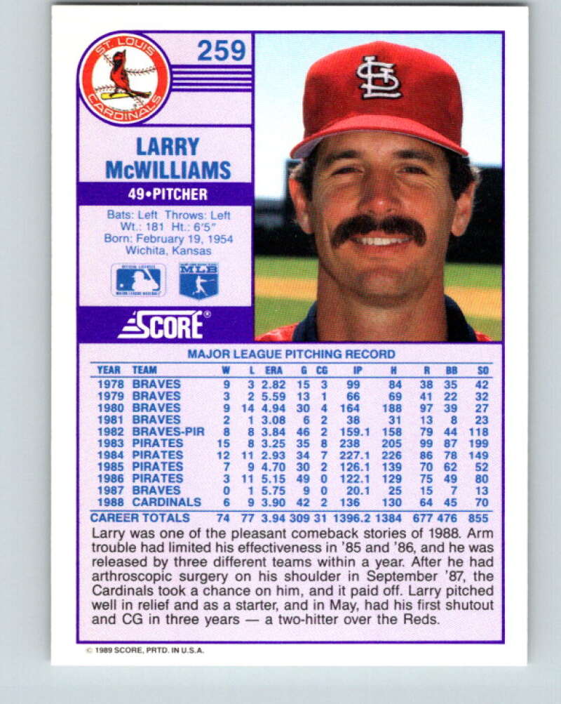 1989 Score #259 Larry McWilliams Mint St. Louis Cardinals