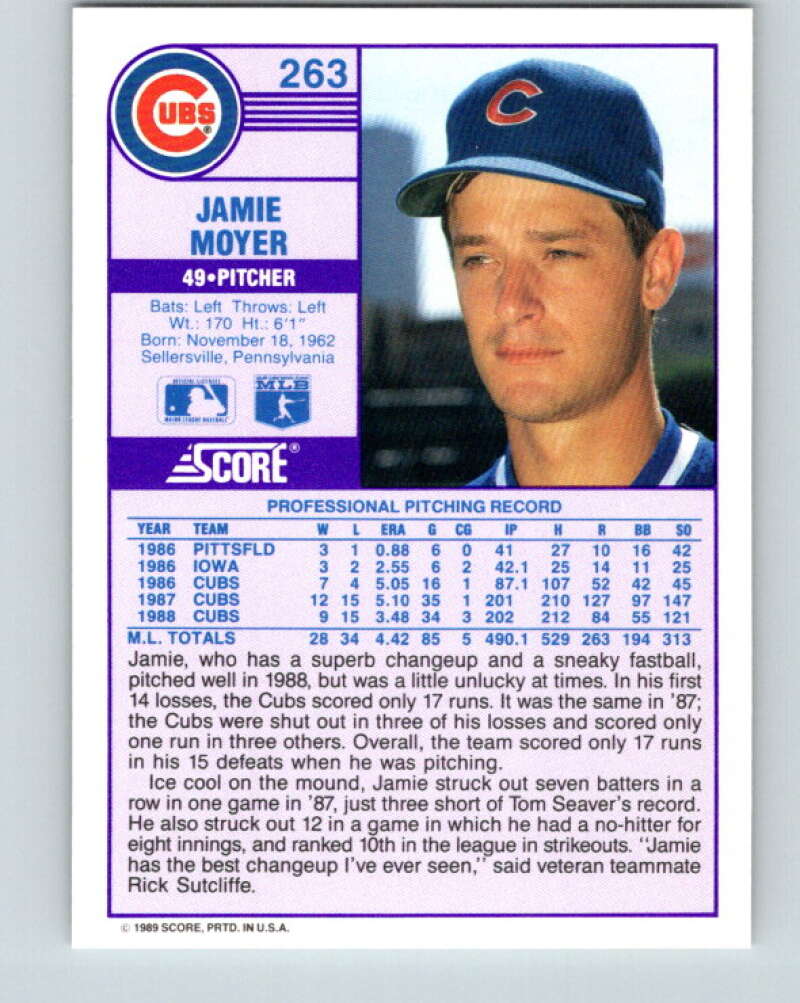 1989 Score #263 Jamie Moyer Mint Chicago Cubs