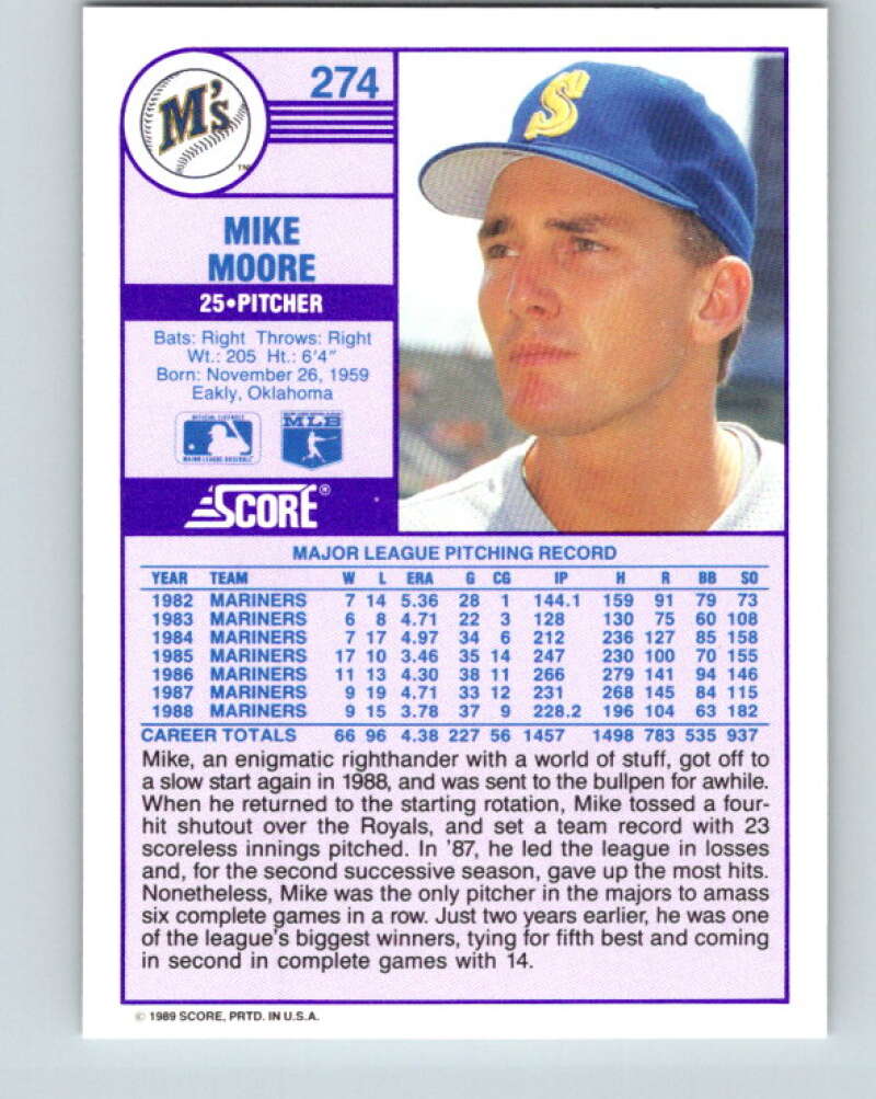 1989 Score #274 Mike Moore Mint Seattle Mariners