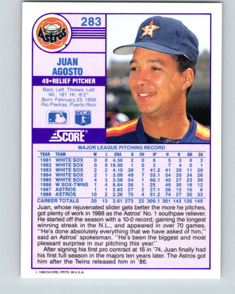 1989 Score #283 Juan Agosto Mint Houston Astros