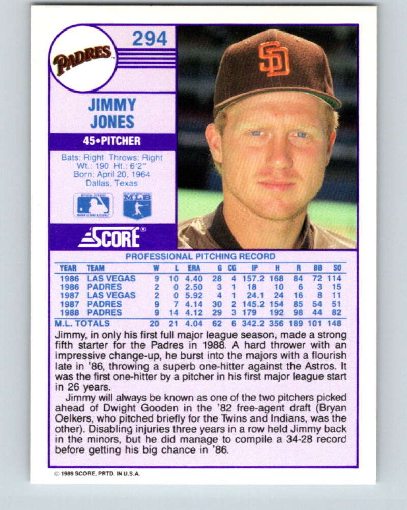 1989 Score #294 Jimmy Jones Mint San Diego Padres