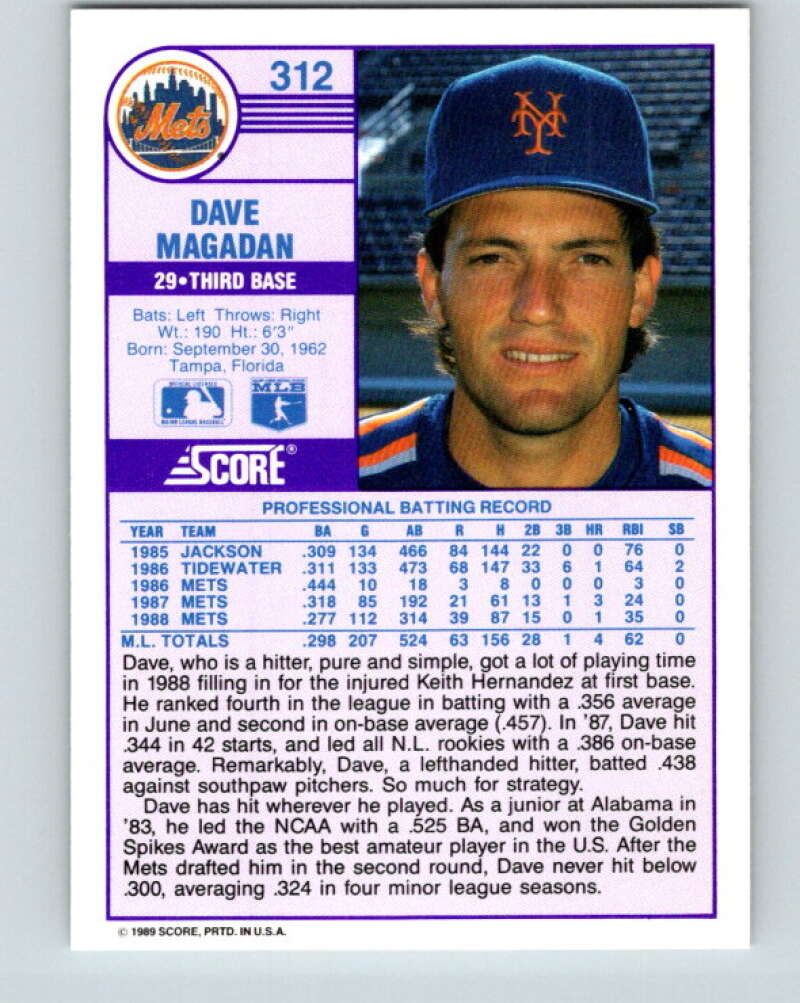 1989 Score #312 Dave Magadan Mint New York Mets