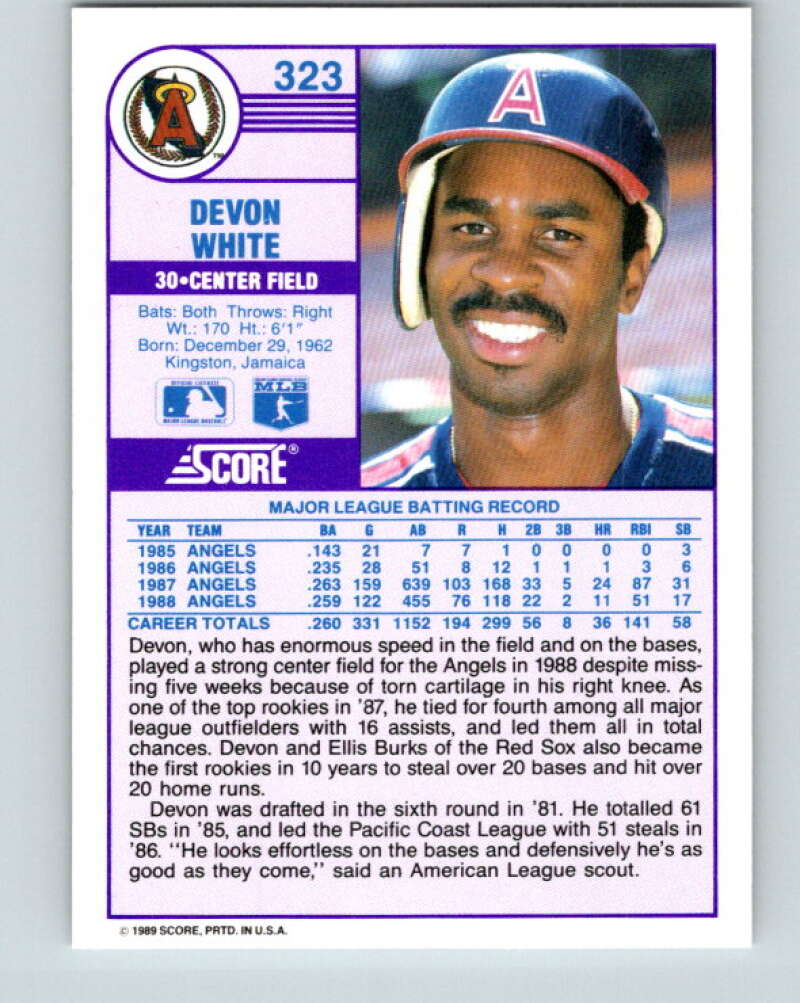 1989 Score #323 Devon White Mint California Angels
