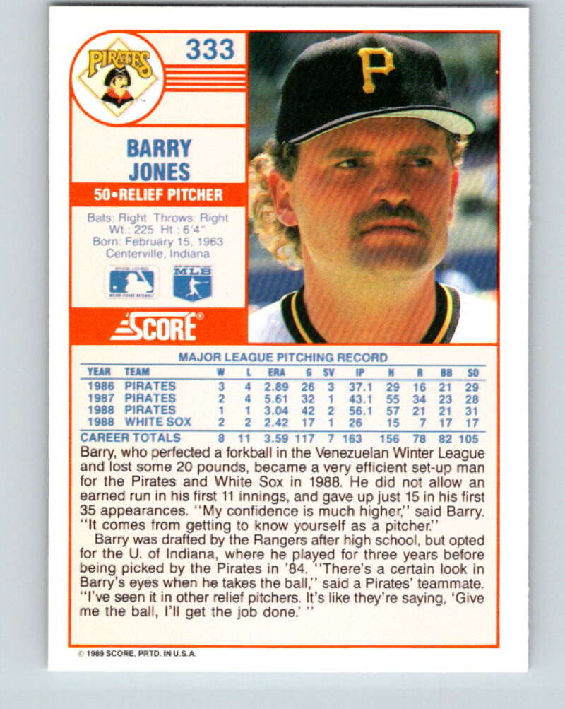 1989 Score #333 Barry Jones Mint Pittsburgh Pirates