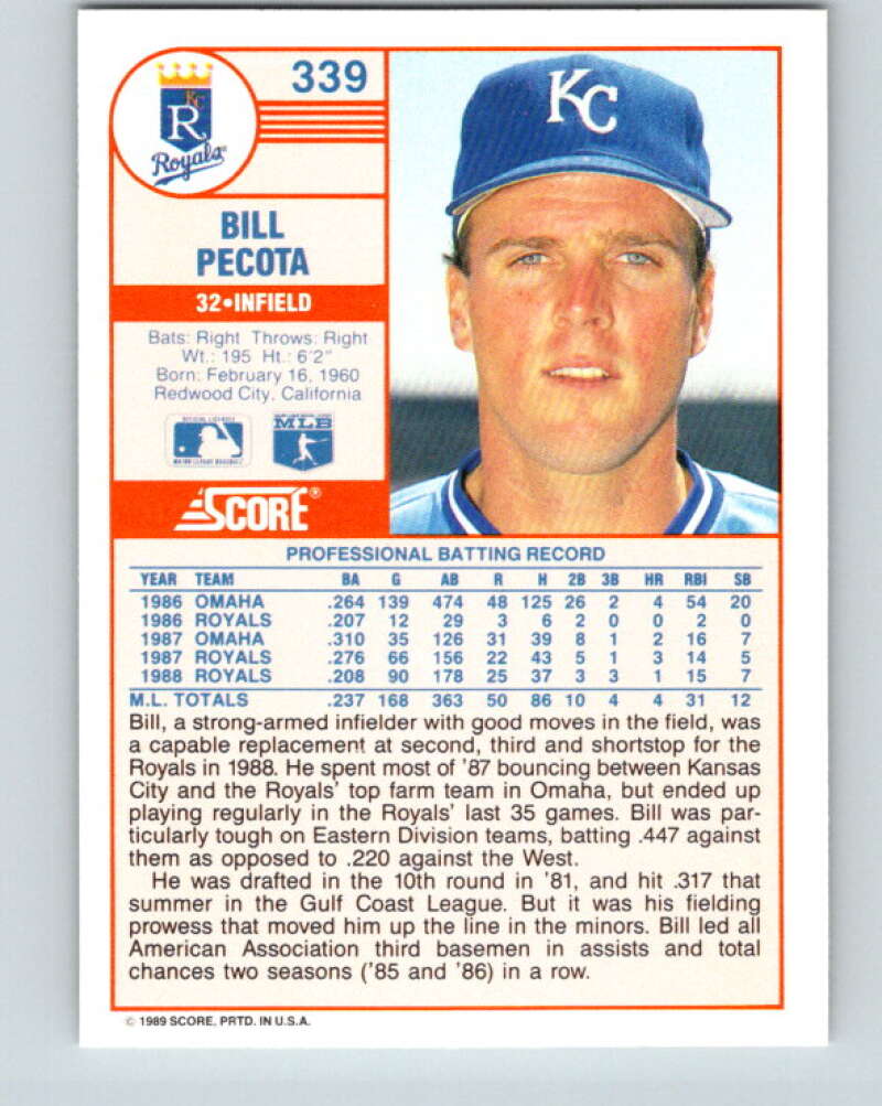 1989 Score #339 Bill Pecota Mint Kansas City Royals