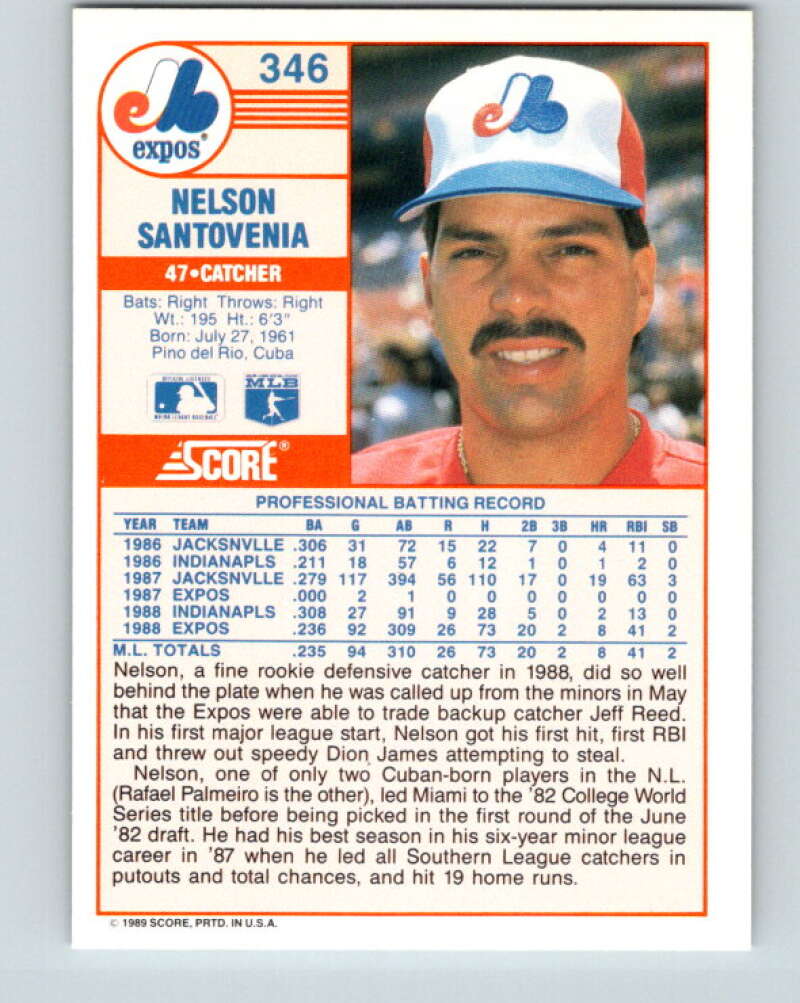 1989 Score #346 Nelson Santovenia Mint Montreal Expos