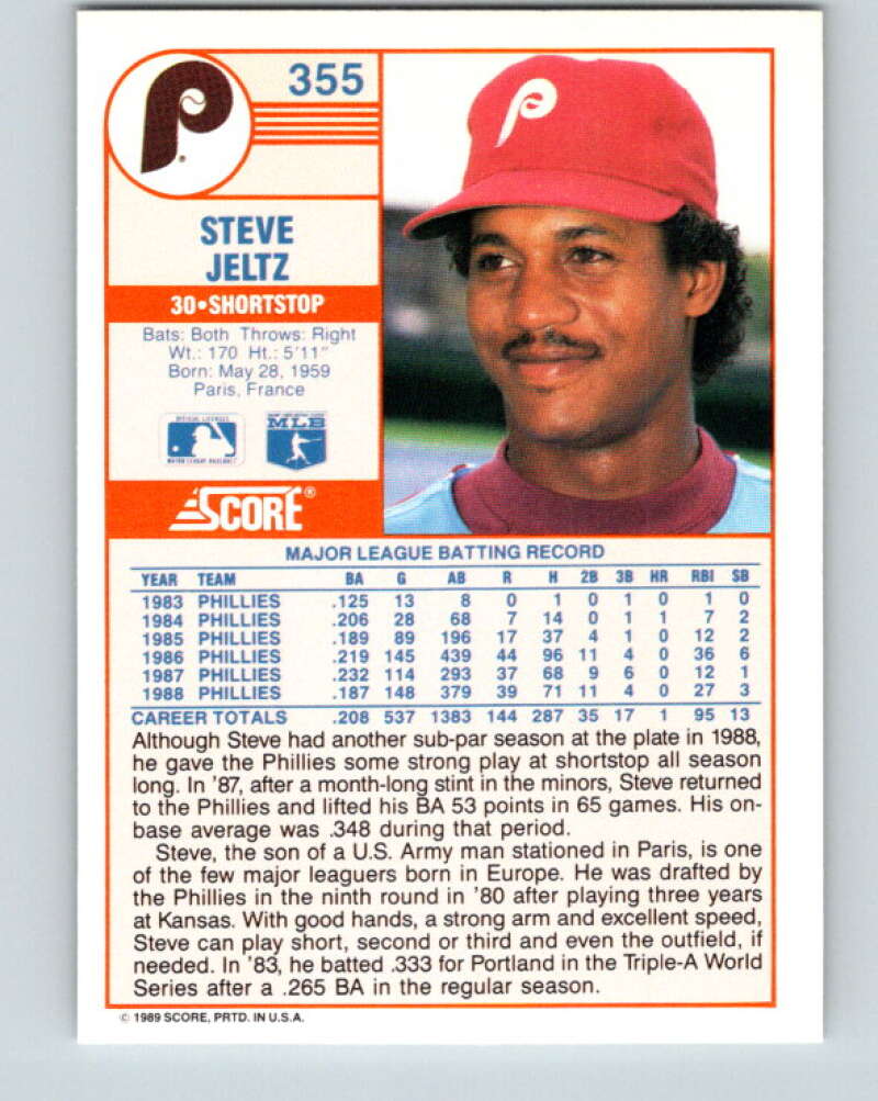 1989 Score #355 Steve Jeltz Mint Philadelphia Phillies