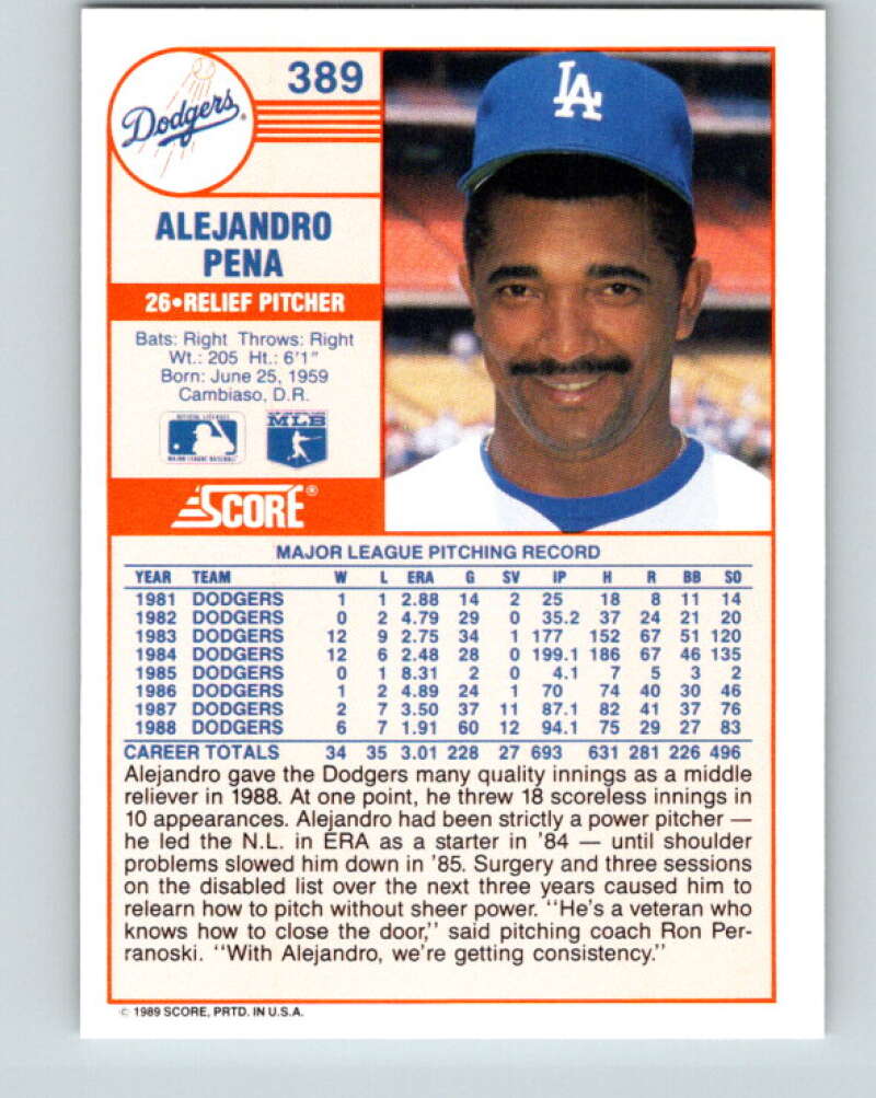 1989 Score #389 Alejandro Pena Mint Los Angeles Dodgers