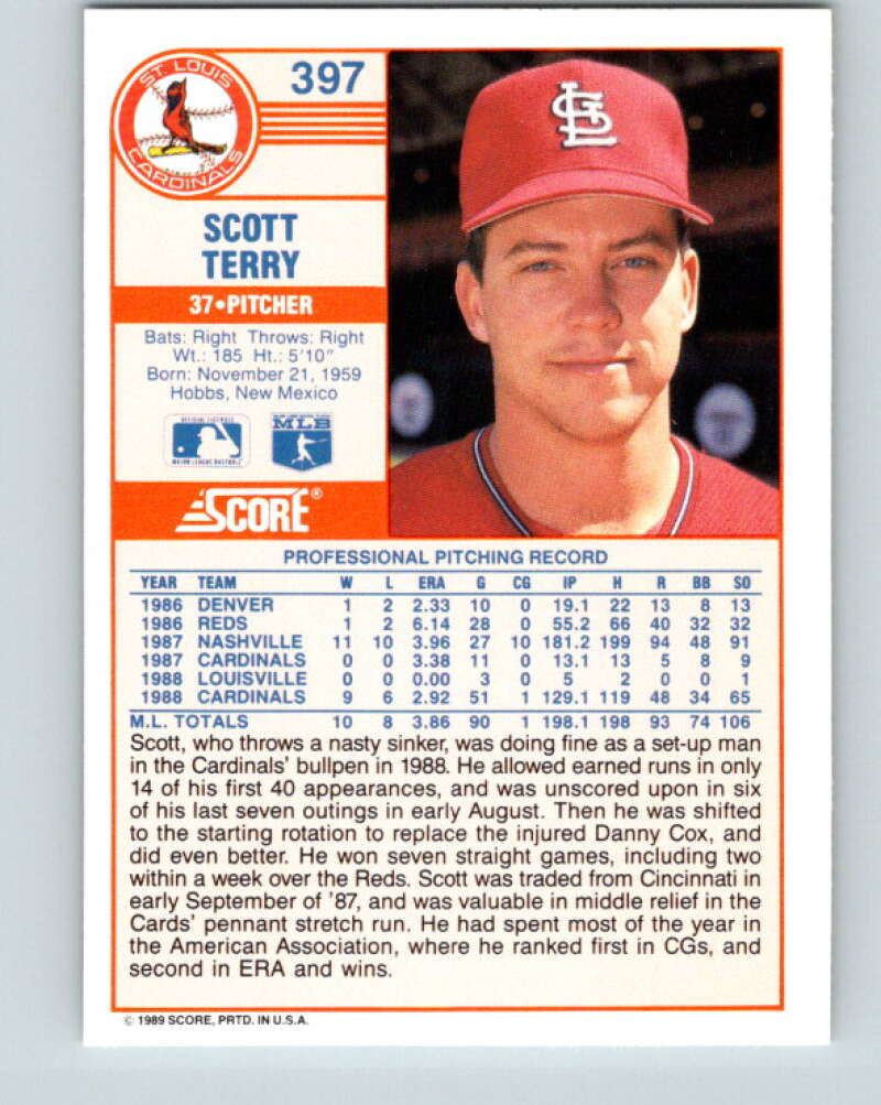 1989 Score #397 Scott Terry Mint St. Louis Cardinals