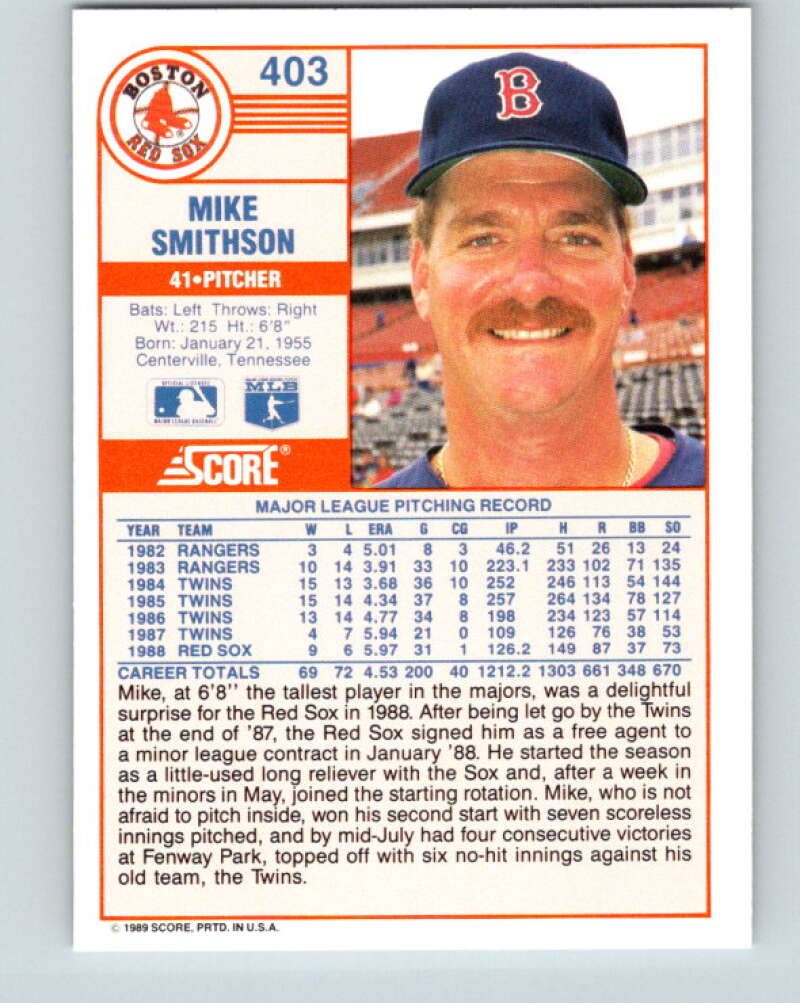 1989 Score #403 Mike Smithson Mint Boston Red Sox