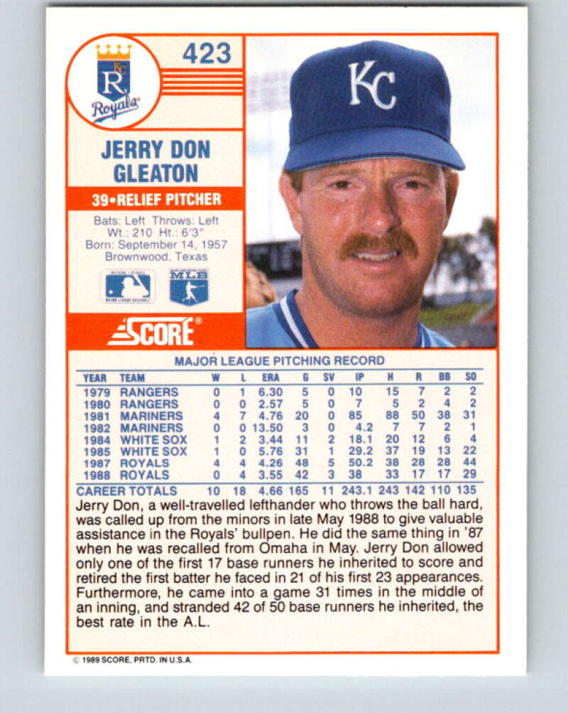1989 Score #423 Jerry Don Gleaton Mint Kansas City Royals