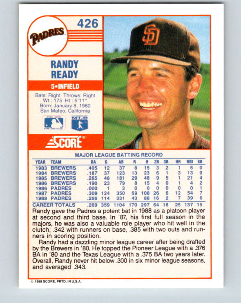 1989 Score #426 Randy Ready Mint San Diego Padres