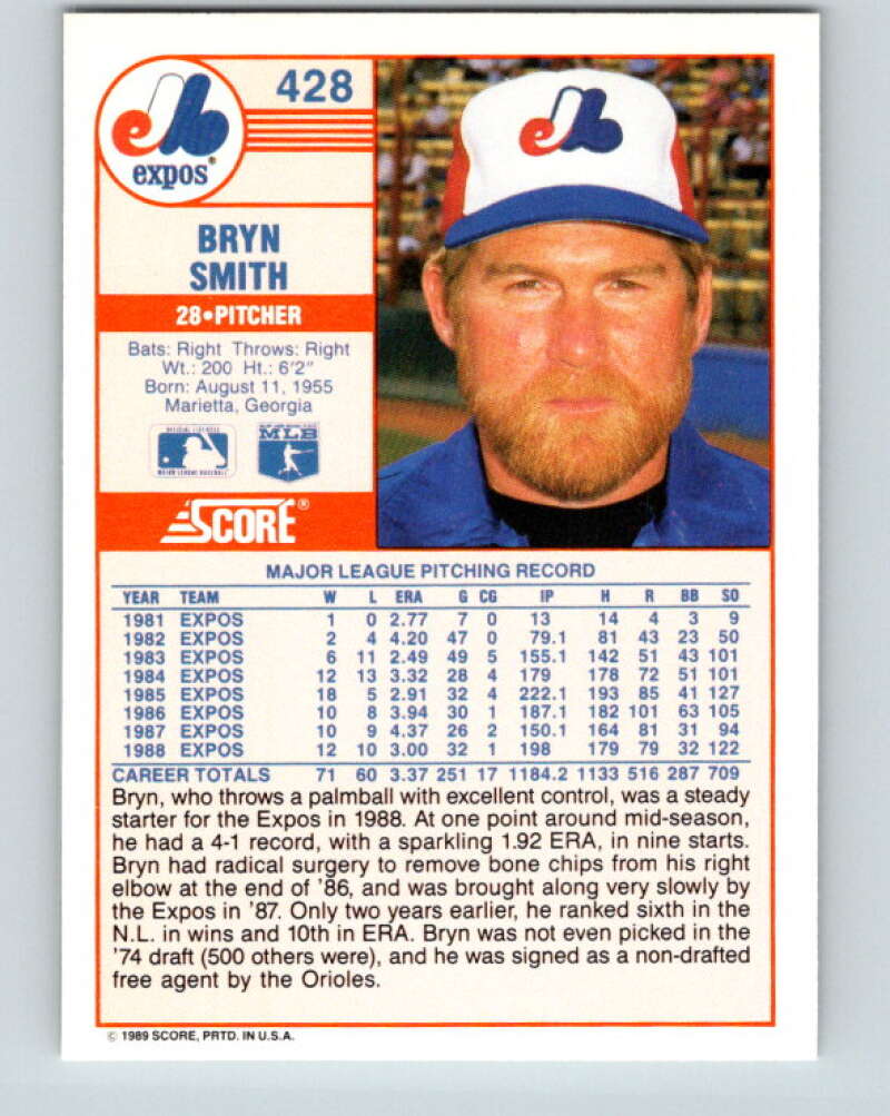 1989 Score #428 Bryn Smith Mint Montreal Expos