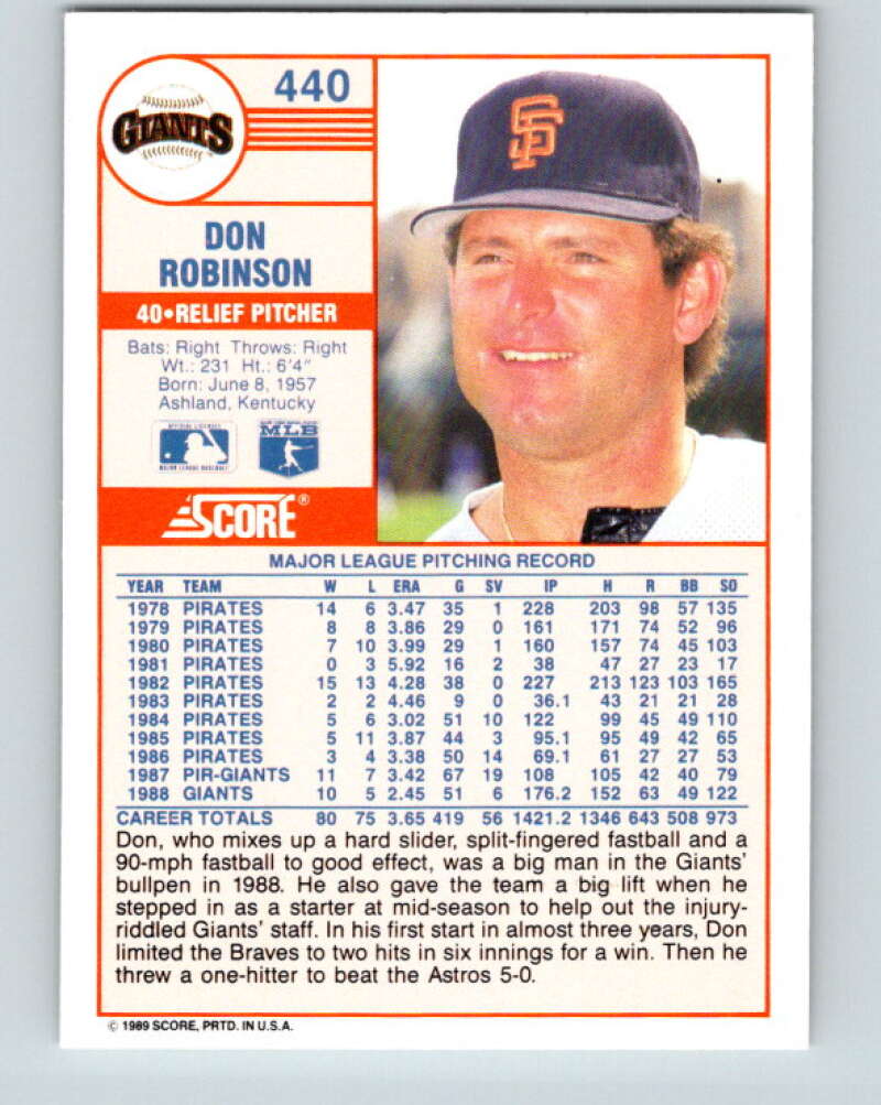 1989 Score #440 Don Robinson Mint San Francisco Giants