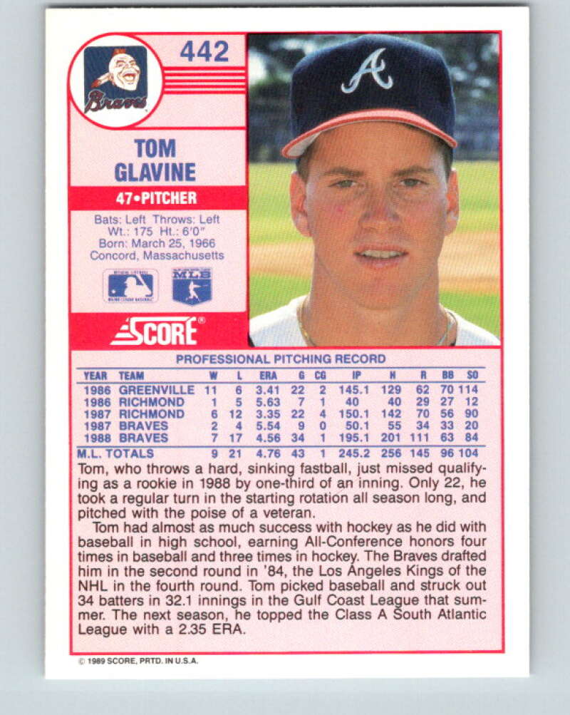 1989 Score #442 Tom Glavine Mint Atlanta Braves