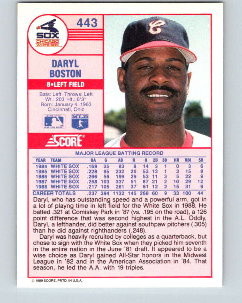 1989 Score #443 Daryl Boston Mint Chicago White Sox
