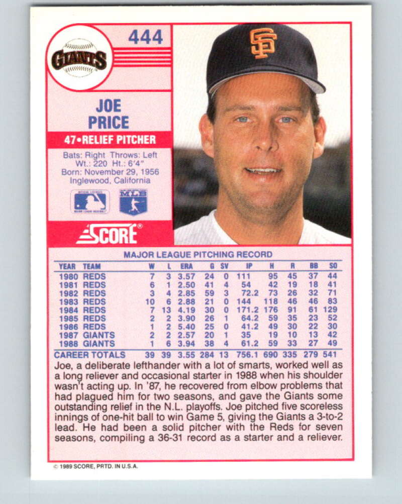 1989 Score #444 Joe Price Mint San Francisco Giants