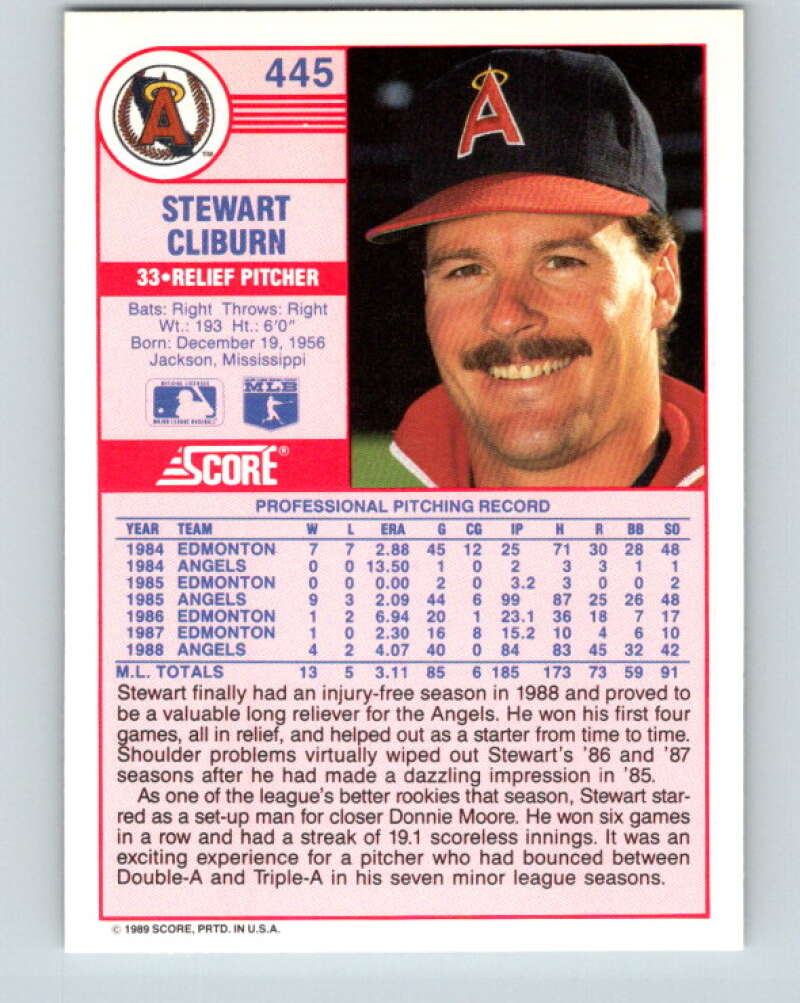 1989 Score #445 Stew Cliburn Mint California Angels