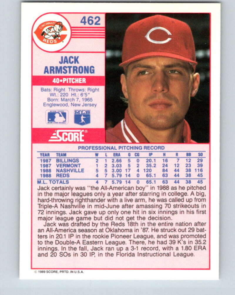 1989 Score #462 Jack Armstrong Mint RC Rookie Cincinnati Reds