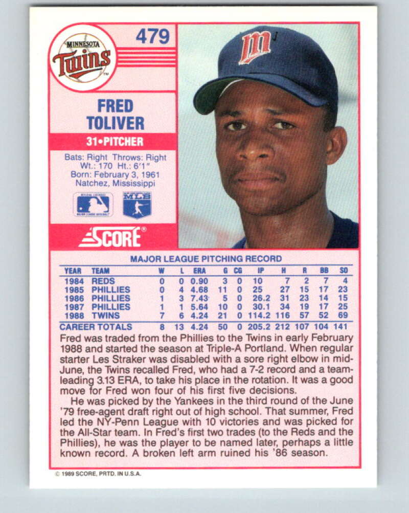 1989 Score #479 Freddie Toliver Mint Minnesota Twins