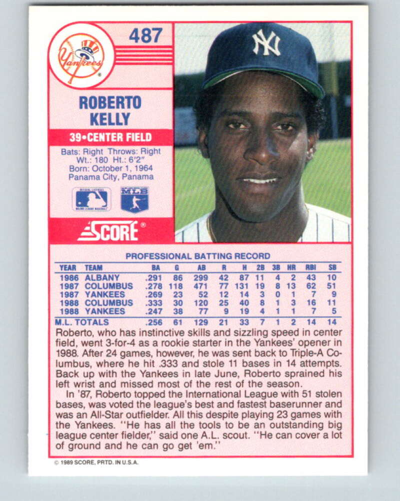 1989 Score #487 Roberto Kelly Mint New York Yankees