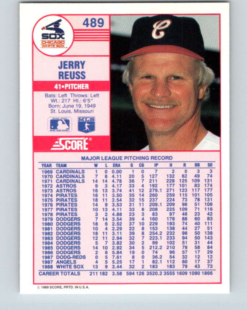 1989 Score #489 Jerry Reuss Mint Chicago White Sox
