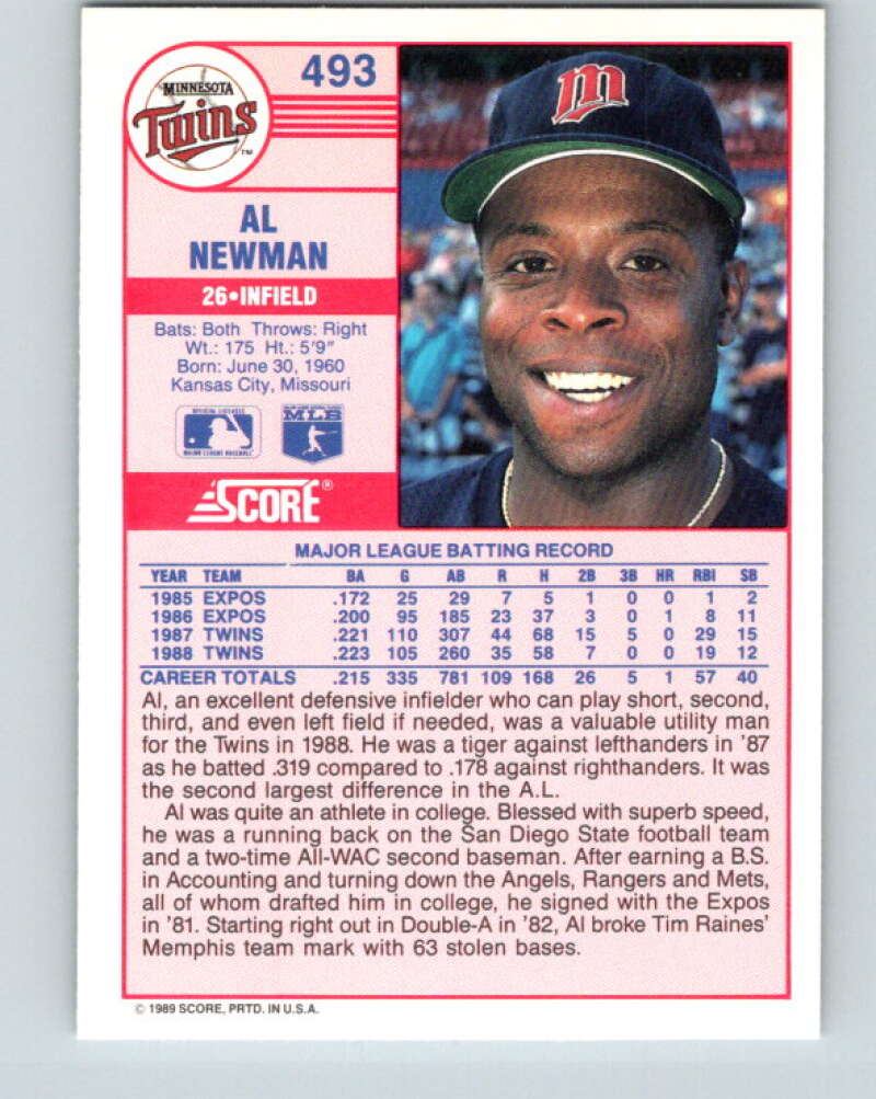 1989 Score #493 Al Newman Mint Minnesota Twins