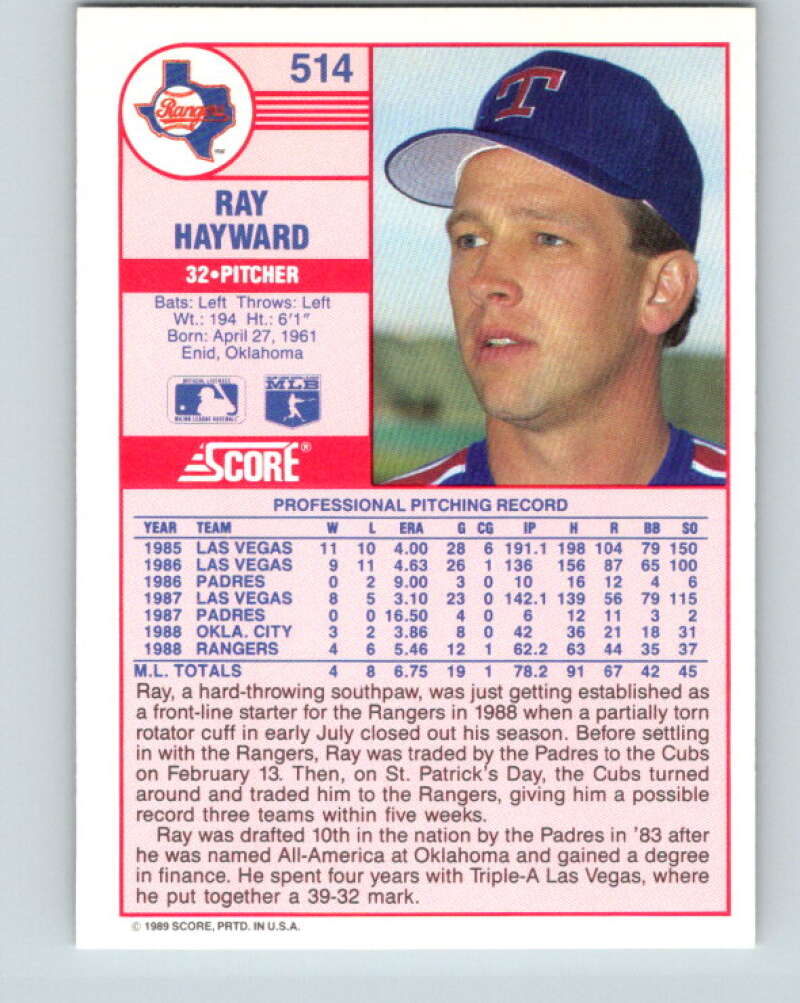 1989 Score #514 Ray Hayward Mint Texas Rangers