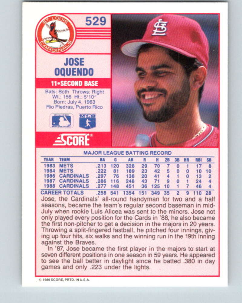 1989 Score #529 Jose Oquendo Mint St. Louis Cardinals