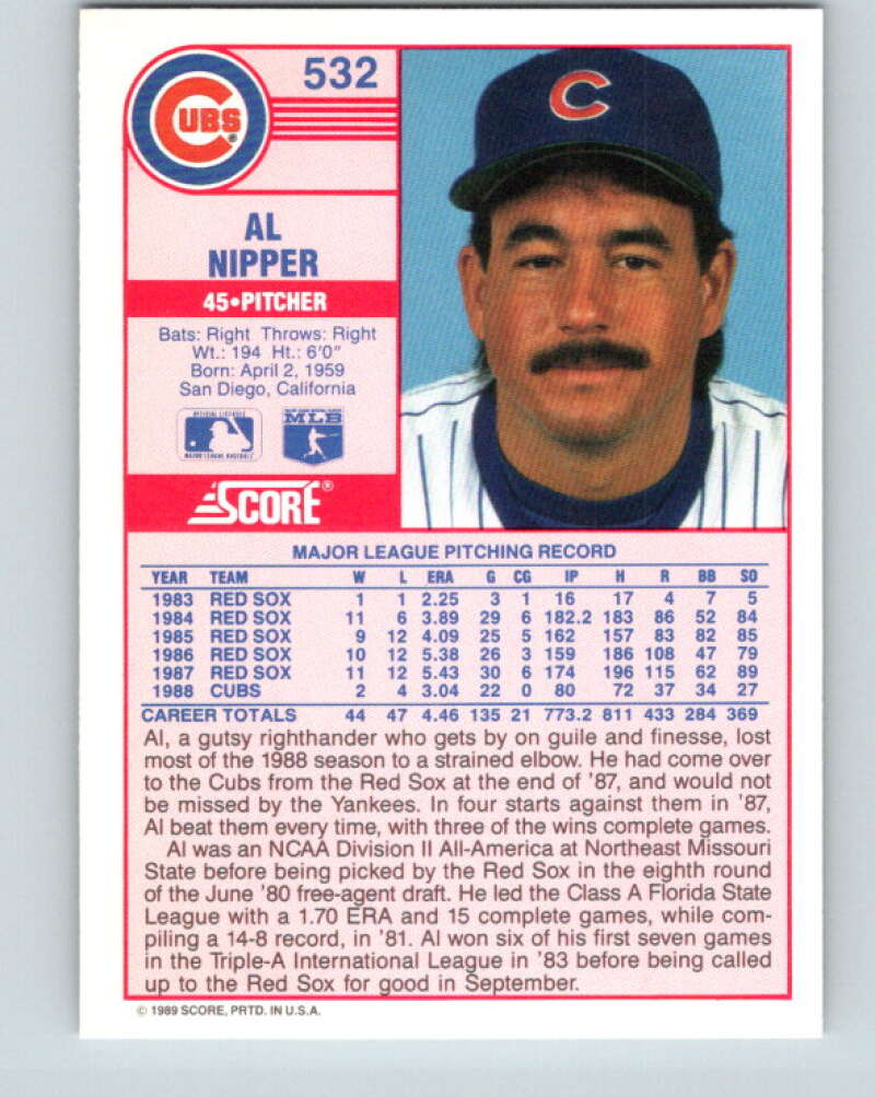 1989 Score #532 Al Nipper Mint Chicago Cubs