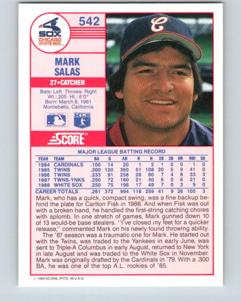 1989 Score #542 Mark Salas Mint Chicago White Sox