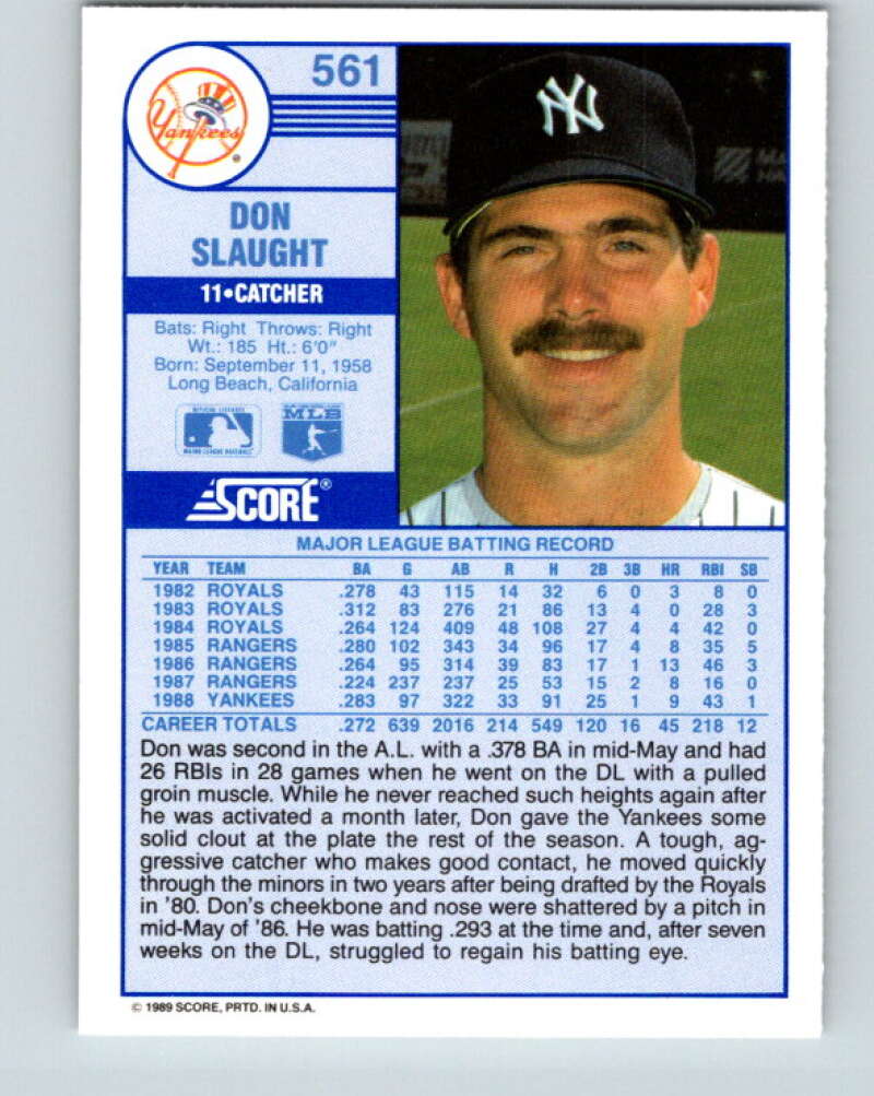 1989 Score #561 Don Slaught Mint New York Yankees