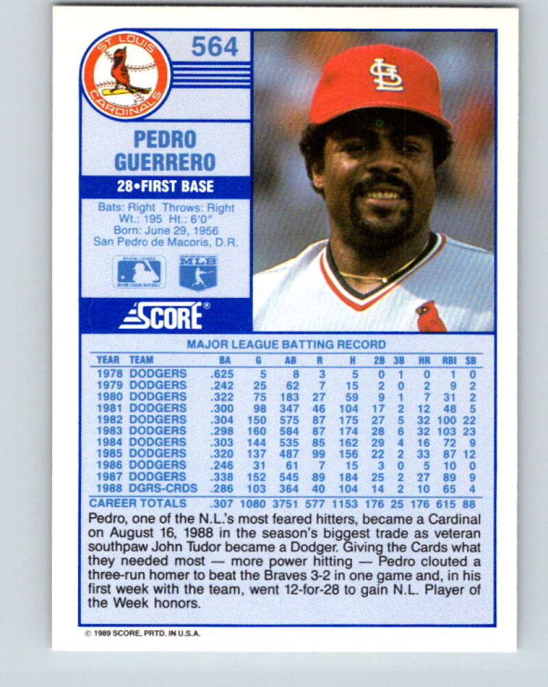 1989 Score #564 Pedro Guerrero Mint St. Louis Cardinals